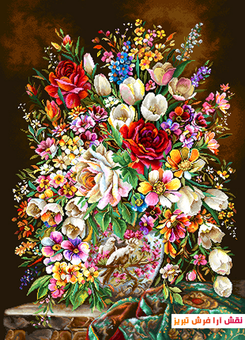 نخ و نقشه بافت تابلو فرش گل و گلدان ( جدید)     نام طرح : گل و گلدان درخشان - کد D-1010