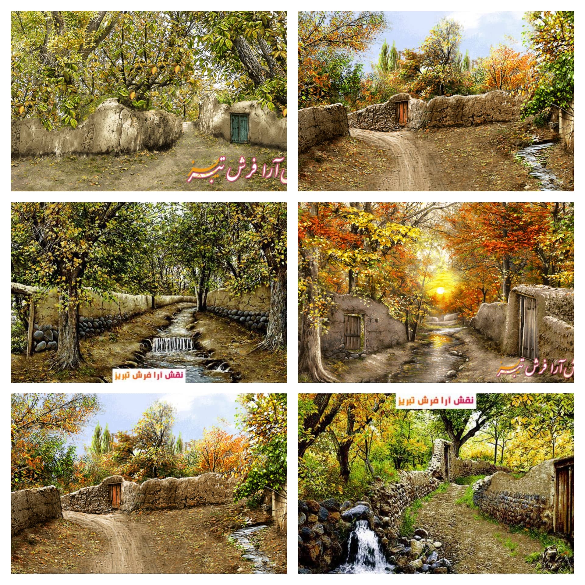 طرحهای کوچه باغ پاییزی برای نخ و نقشه تابلو فرش تبریز 