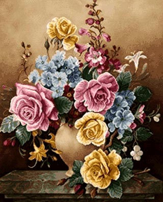 تابلو فرش گل و گلدان زیبا از نقش آرا فرش تبریز