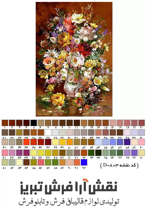 نخ و نقشه تابلو فرش گل و گلدان جدید ( 320 گره و 480 رج) + عکس طرح